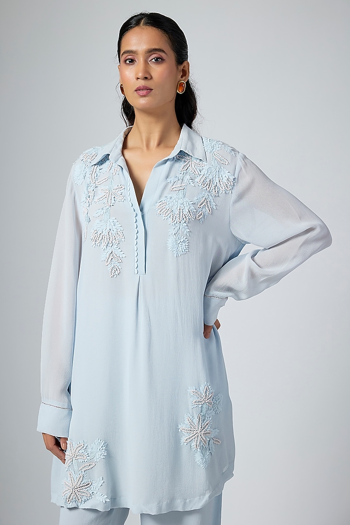 Ice Blue Chanderi Cocktail Dress by Namrata Joshipura at Pernia's Pop Up Shop