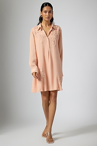 Blush Pink Chanderi Shirt Dress by Namrata Joshipura