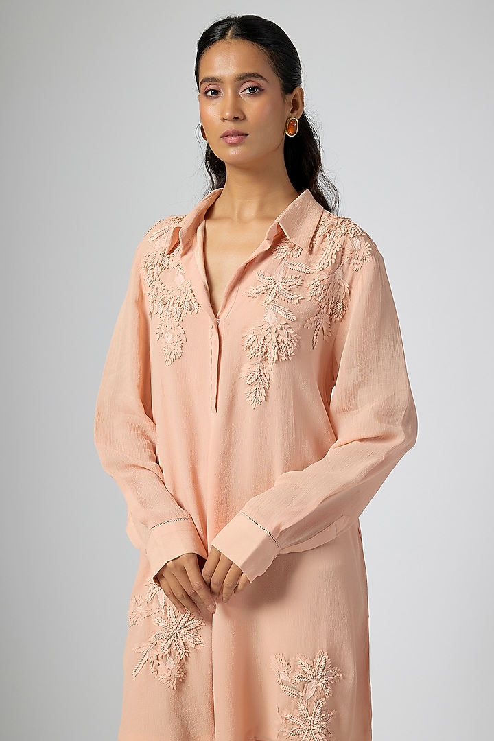 Blush Pink Chanderi Shirt Cocktail Dress by Namrata Joshipura at Pernia's Pop Up Shop