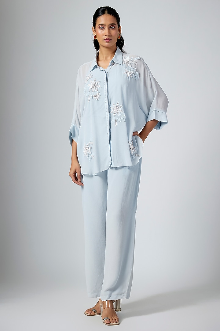 Ice Blue Chanderi Co-Ord Set by Namrata Joshipura at Pernia's Pop Up Shop