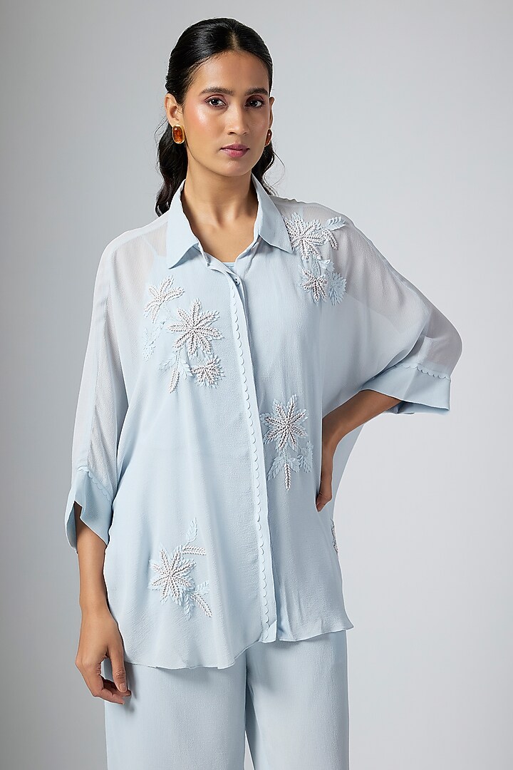Ice Blue Chanderi Co-Ord Set by Namrata Joshipura at Pernia's Pop Up Shop