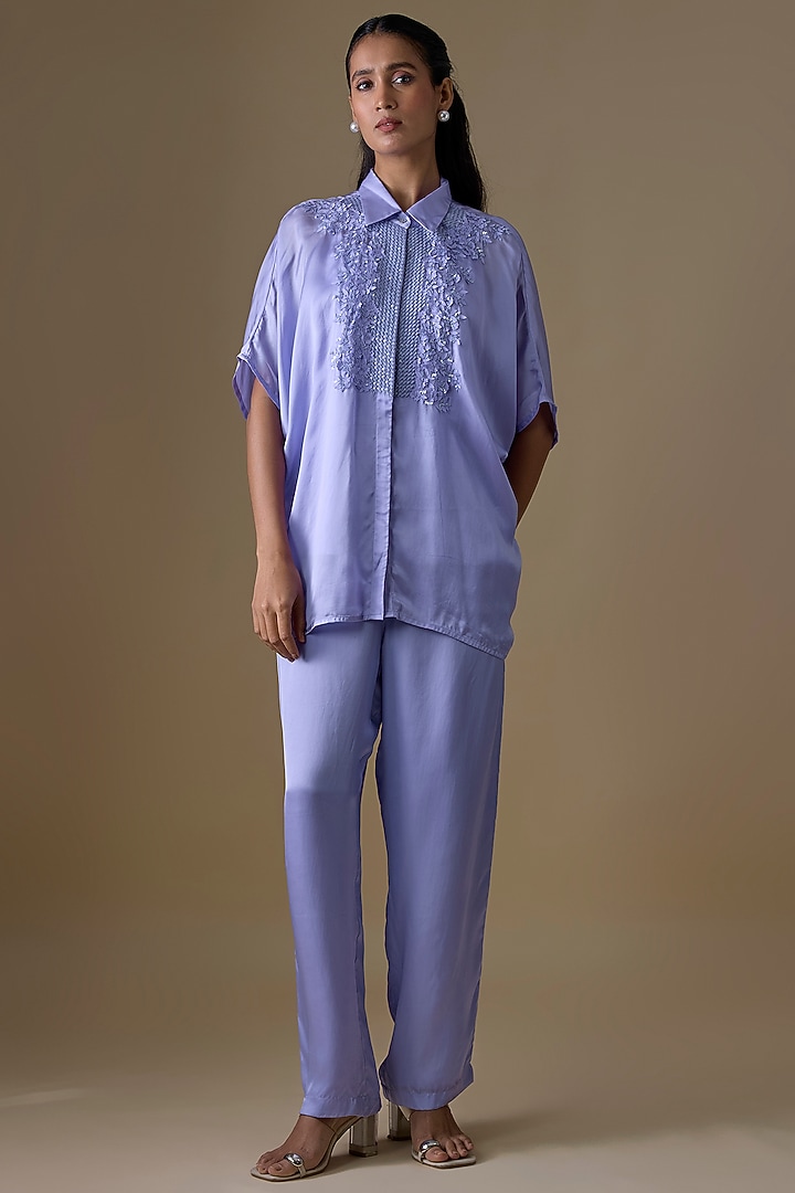 Lavender Satin Co-Ord Set by Namrata Joshipura at Pernia's Pop Up Shop