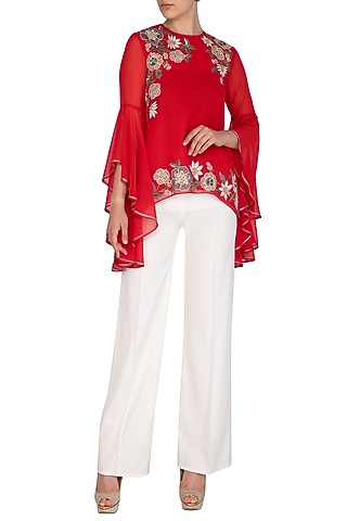 Red Embroidered Top by Namrata Joshipura