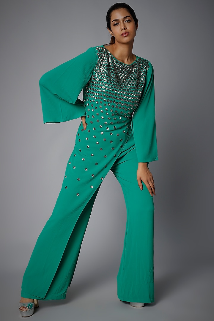 Kelly Green Embellished Jumpsuit by Namrata Joshipura
