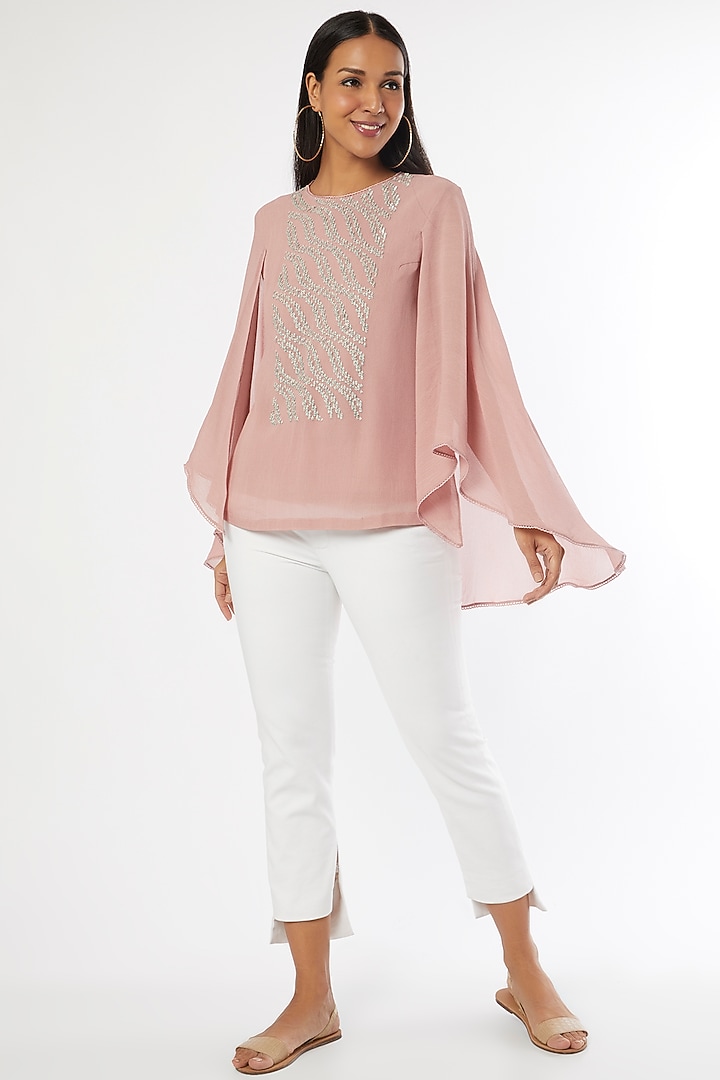Onion Pink Georgette Embellished Top by Namrata Joshipura at Pernia's Pop Up Shop