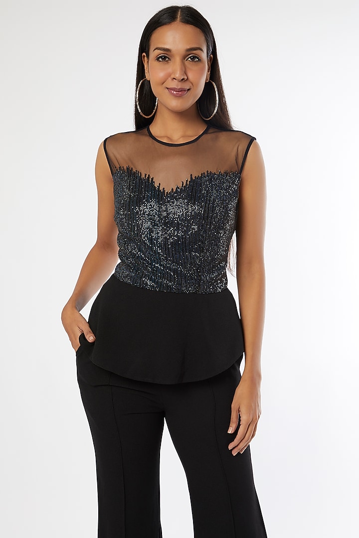 Black Shimmer & Georgette Co-Ord Set by Namrata Joshipura at Pernia's Pop Up Shop