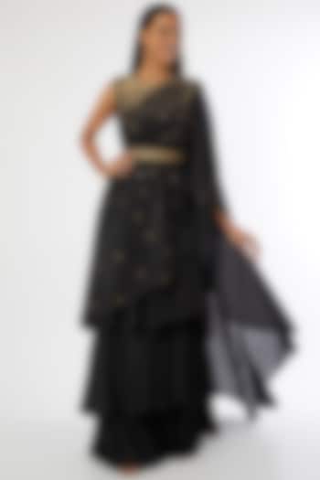 Black Georgette Embellished Saree by Namrata Joshipura