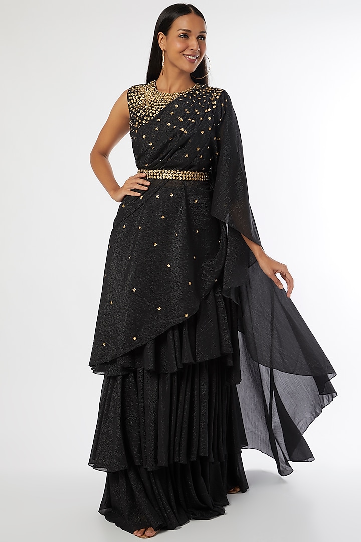 Black Georgette Embellished Saree by Namrata Joshipura