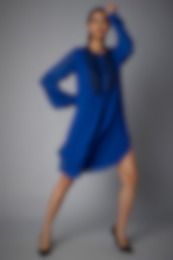 Cobalt Blue Georgette A-line Dress by Namrata Joshipura