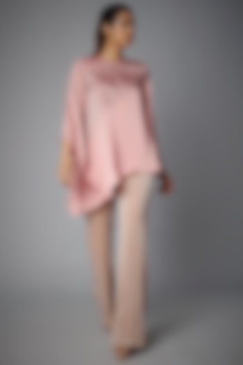 Onion Pink Satin Aymmetrical Top by Namrata Joshipura at Pernia's Pop Up Shop