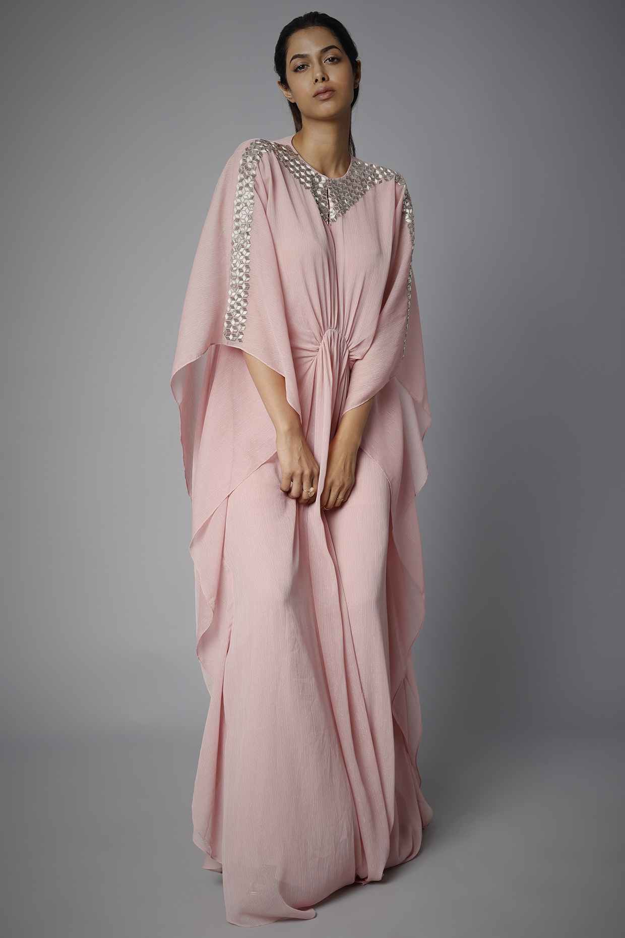 Baby Pink Embroidered Kaftan by Namrata Joshipura