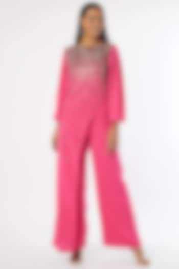 Hot Pink Embellished Jumpsuit by Namrata Joshipura