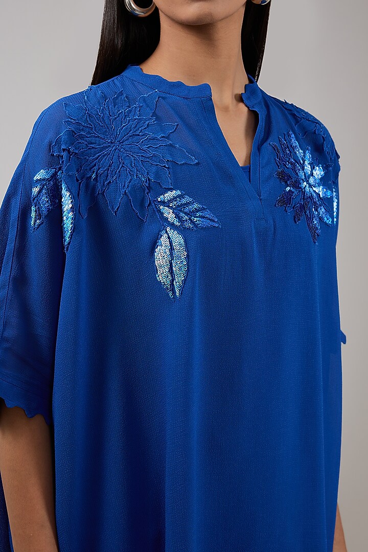 Neptune Georgette Floral Hand & Machine Embellished Tunic by Namrata Joshipura at Pernia's Pop Up Shop