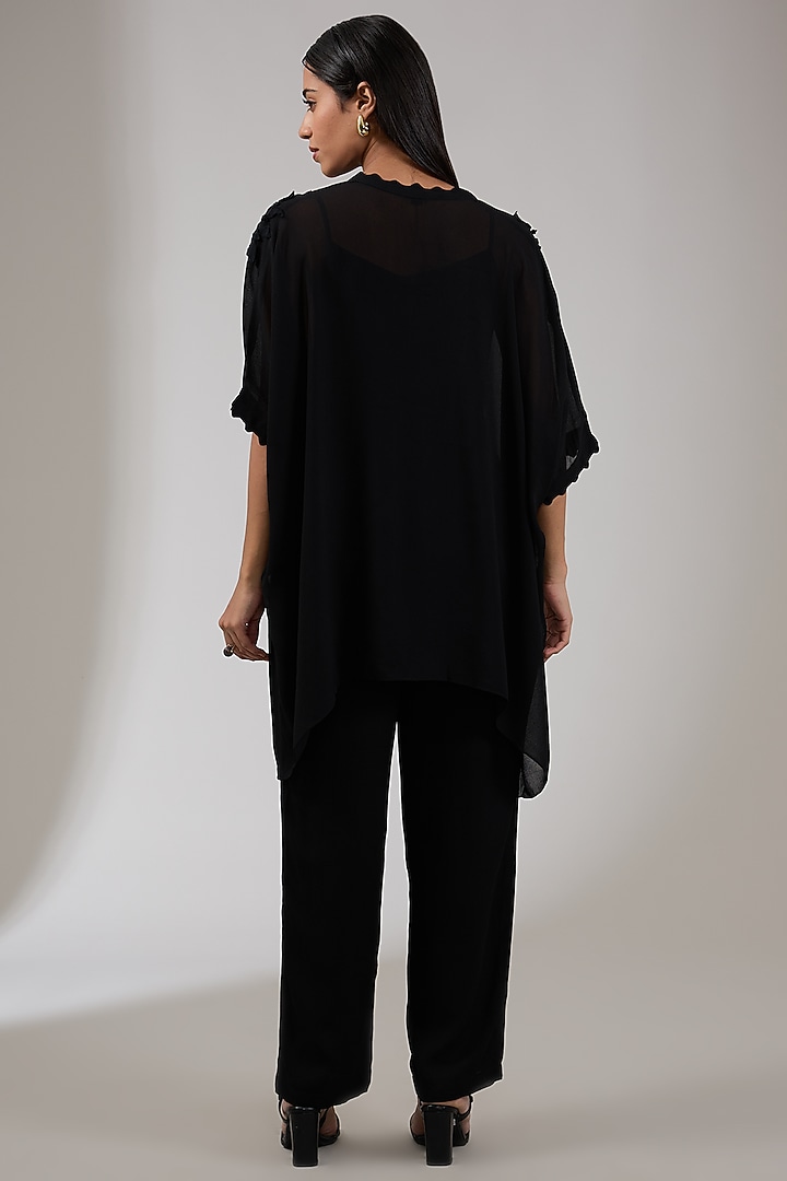 Black Georgette Floral Hand & Machine Embellished Tunic by Namrata Joshipura at Pernia's Pop Up Shop