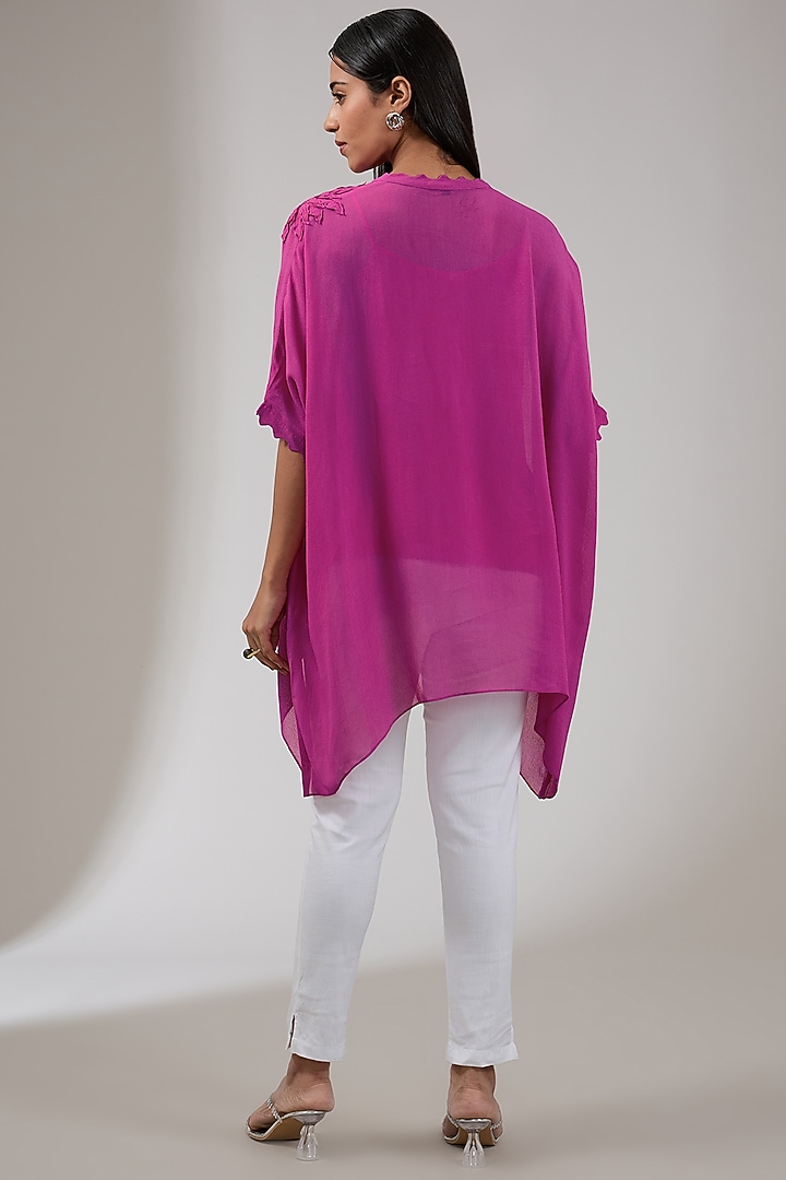 Ruby Georgette Floral Hand & Machine Embellished Tunic by Namrata Joshipura at Pernia's Pop Up Shop