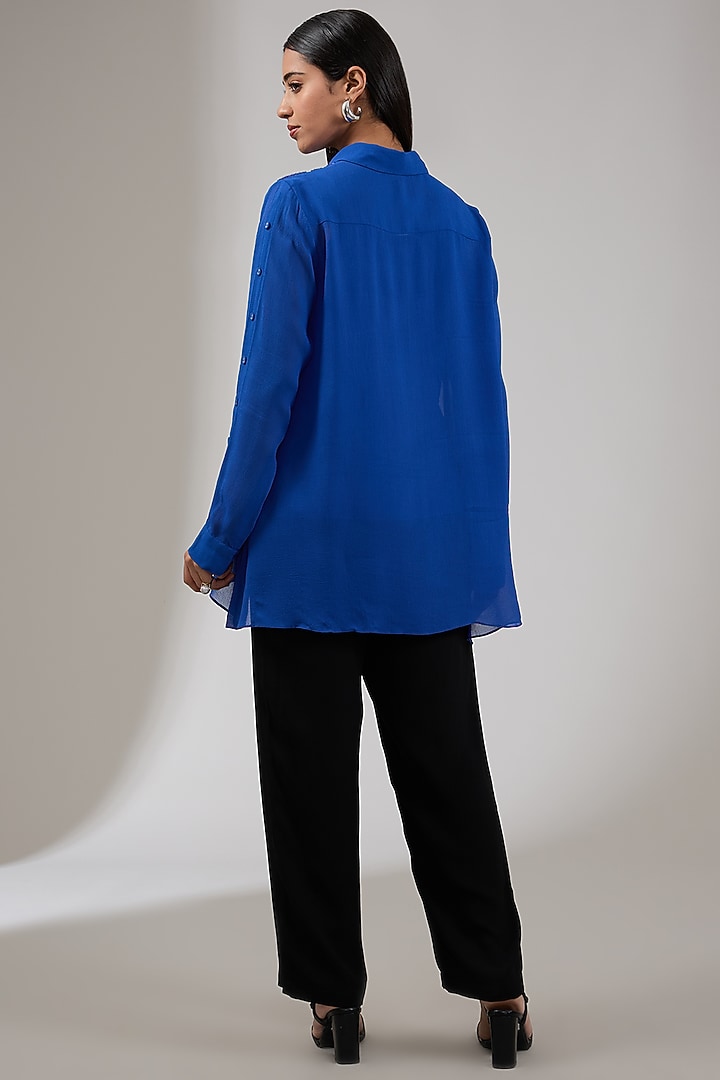 Neptune Georgette Floral Hand & Machine Embellished Shirt by Namrata Joshipura at Pernia's Pop Up Shop