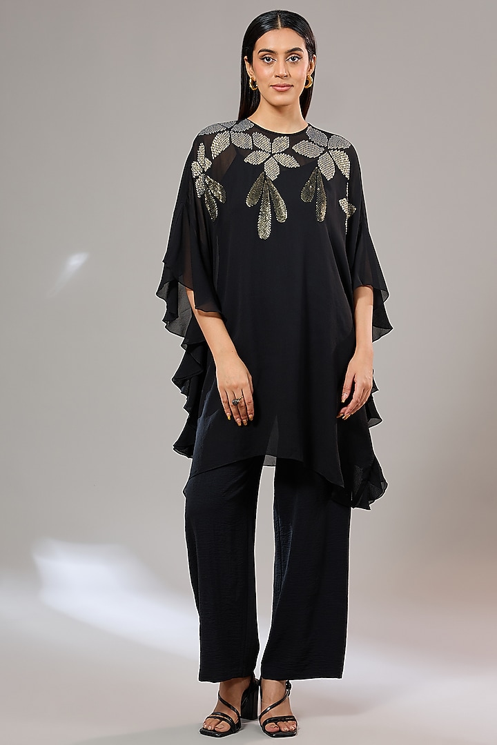 Charcoal Georgette Hand & Machine Embellished Tunic by Namrata Joshipura at Pernia's Pop Up Shop