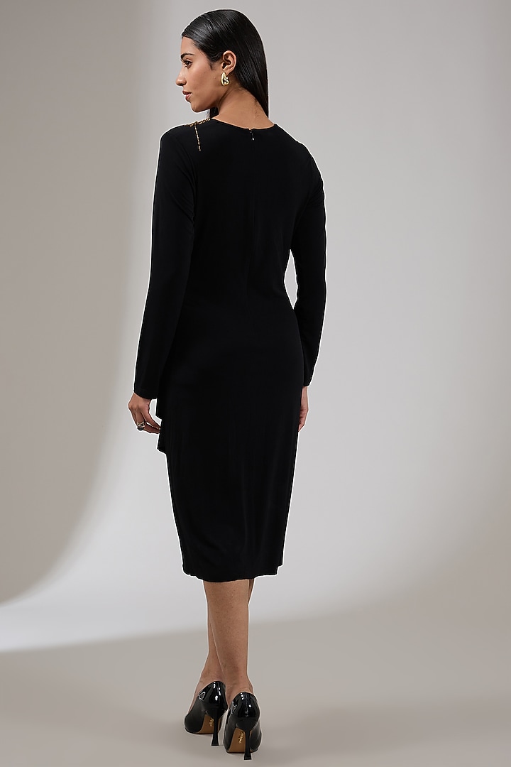 Charcoal Jersey Floral Embellished Draped Cocktail Dress by Namrata Joshipura at Pernia's Pop Up Shop