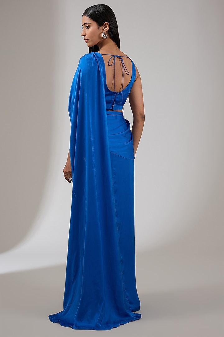 Neptune Blue Satin Wedding Saree Set by Namrata Joshipura at Pernia's Pop Up Shop