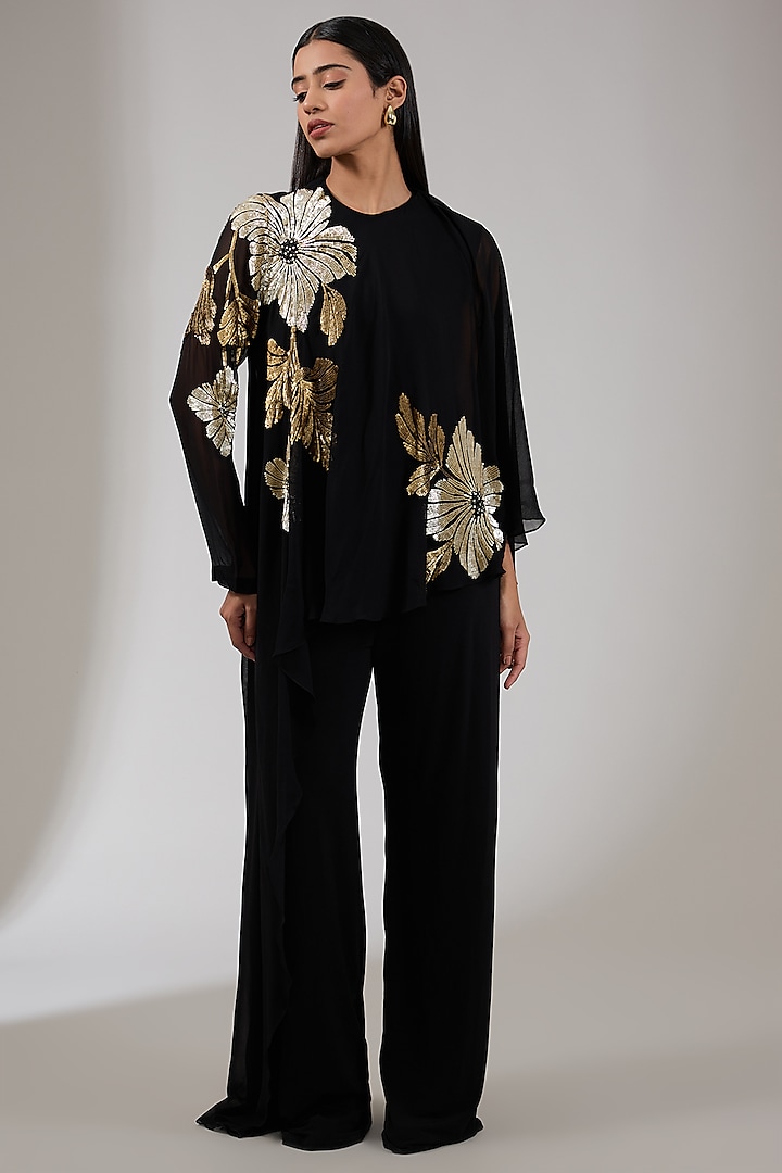 Black Jersey Floral Embellished Jumpsuit by Namrata Joshipura at Pernia's Pop Up Shop