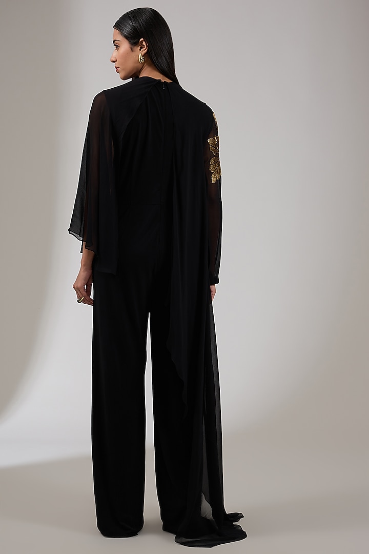 Black Jersey Floral Embellished Jumpsuit by Namrata Joshipura at Pernia's Pop Up Shop