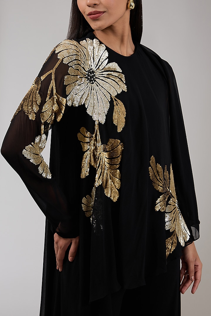 Black Jersey Floral Embellished Jumpsuit by Namrata Joshipura at Pernia's Pop Up Shop
