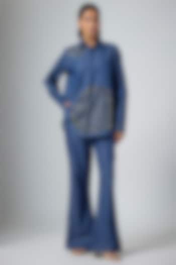 Denim Blue Modal Linen Shirt by Namrata Joshipura at Pernia's Pop Up Shop