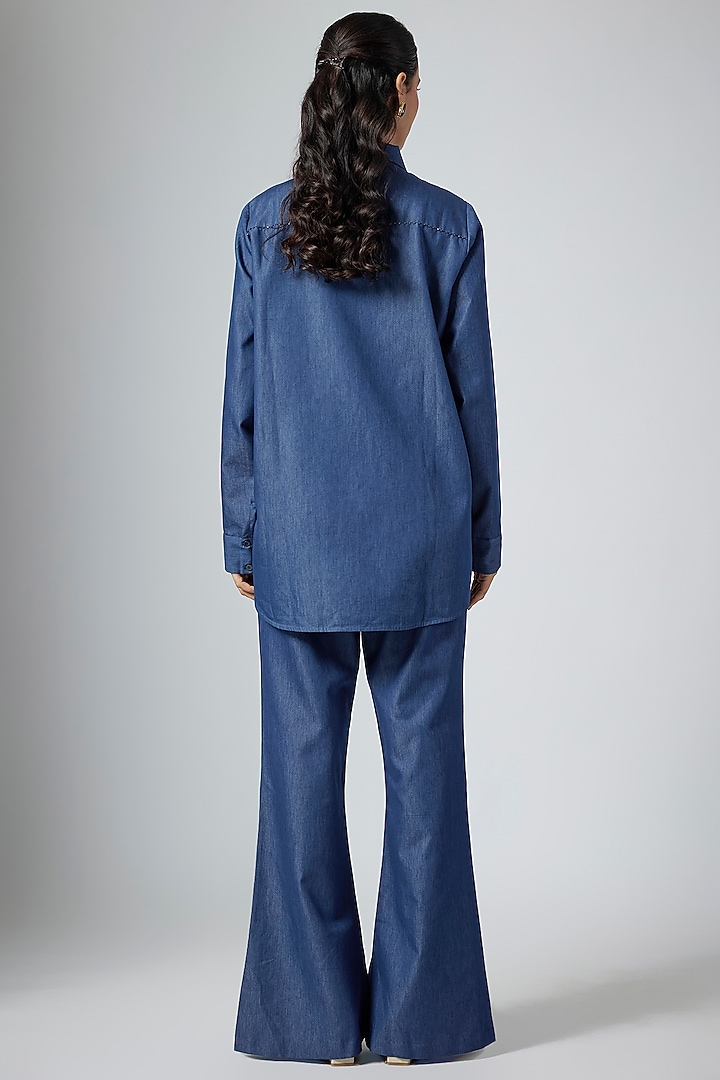 Denim Blue Modal Linen Shirt by Namrata Joshipura at Pernia's Pop Up Shop
