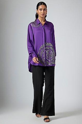 Purple Modal Linen Shirt by Namrata Joshipura