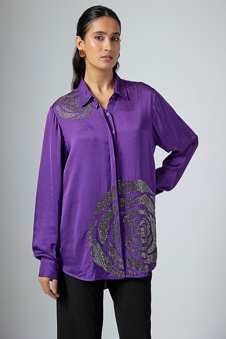 Purple Modal Linen Shirt by Namrata Joshipura at Pernia's Pop Up Shop