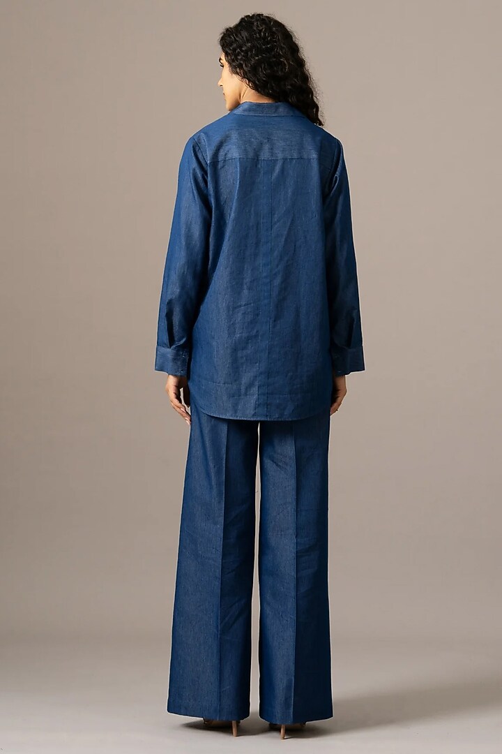 Blue Denim Floral Embroidered Shirt by Namrata Joshipura at Pernia's Pop Up Shop