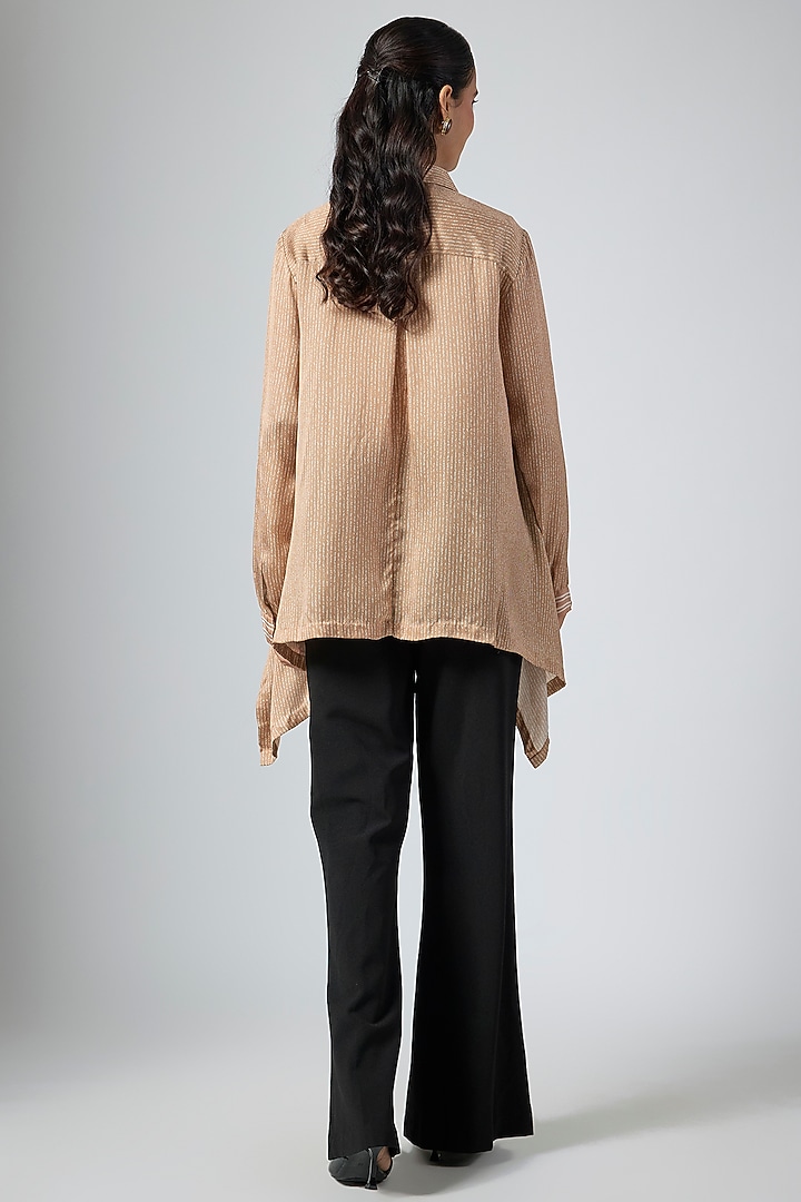 Mocha Brown Cupro Printed Shirt by Namrata Joshipura at Pernia's Pop Up Shop