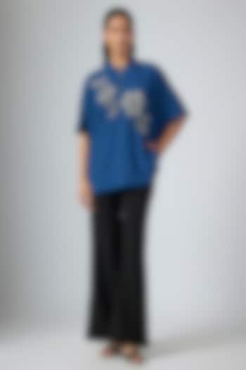 Denim Blue Georgette Top by Namrata Joshipura at Pernia's Pop Up Shop