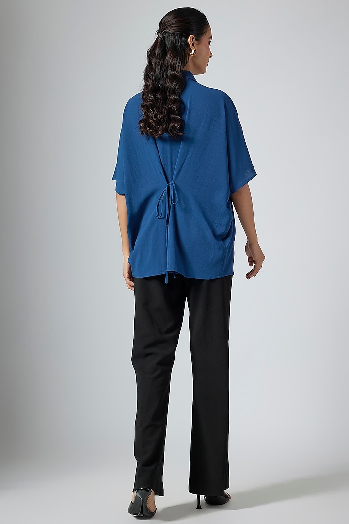Denim Blue Georgette Top by Namrata Joshipura at Pernia's Pop Up Shop
