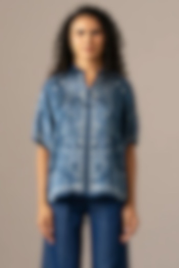 Navy Cupro Paisley Printed Scarf Top by Namrata Joshipura at Pernia's Pop Up Shop