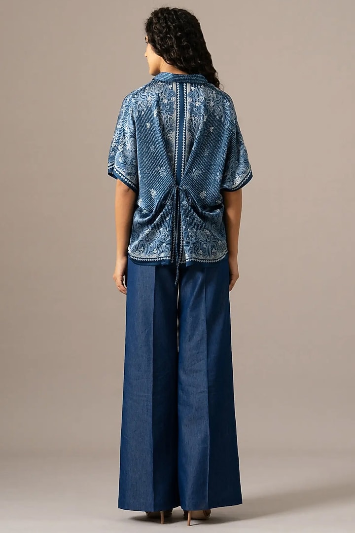 Navy Cupro Paisley Printed Scarf Top by Namrata Joshipura at Pernia's Pop Up Shop