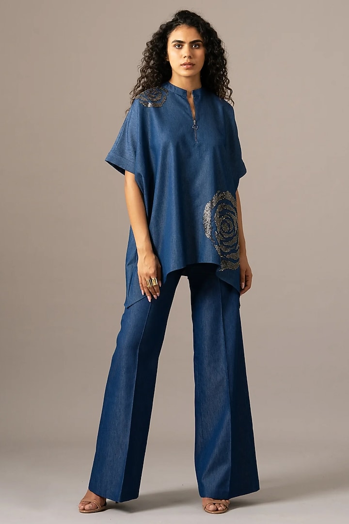 Blue Denim Tunic by Namrata Joshipura at Pernia's Pop Up Shop