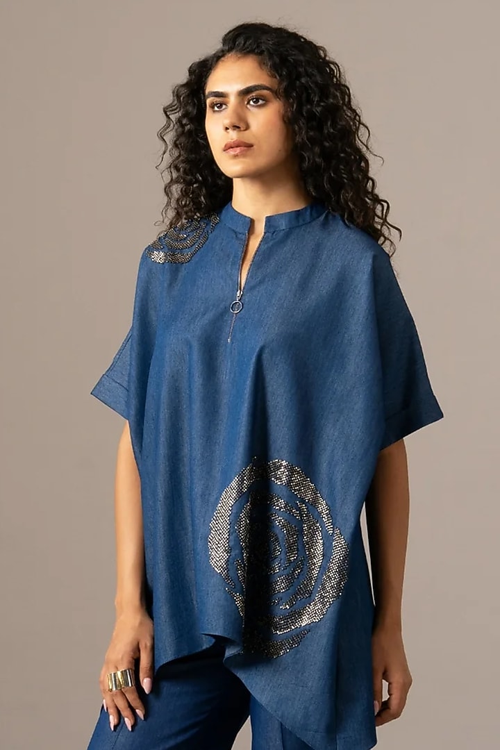 Blue Denim Tunic by Namrata Joshipura at Pernia's Pop Up Shop
