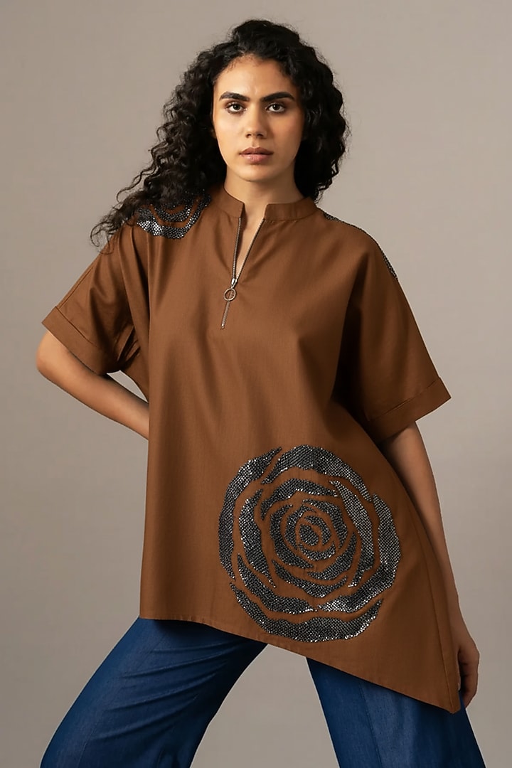 Blush Denim Handkerchief Zipper Tunic by Namrata Joshipura at Pernia's Pop Up Shop