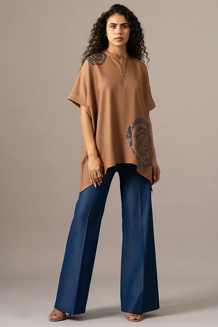 Blush Denim Handkerchief Zipper Tunic by Namrata Joshipura at Pernia's Pop Up Shop