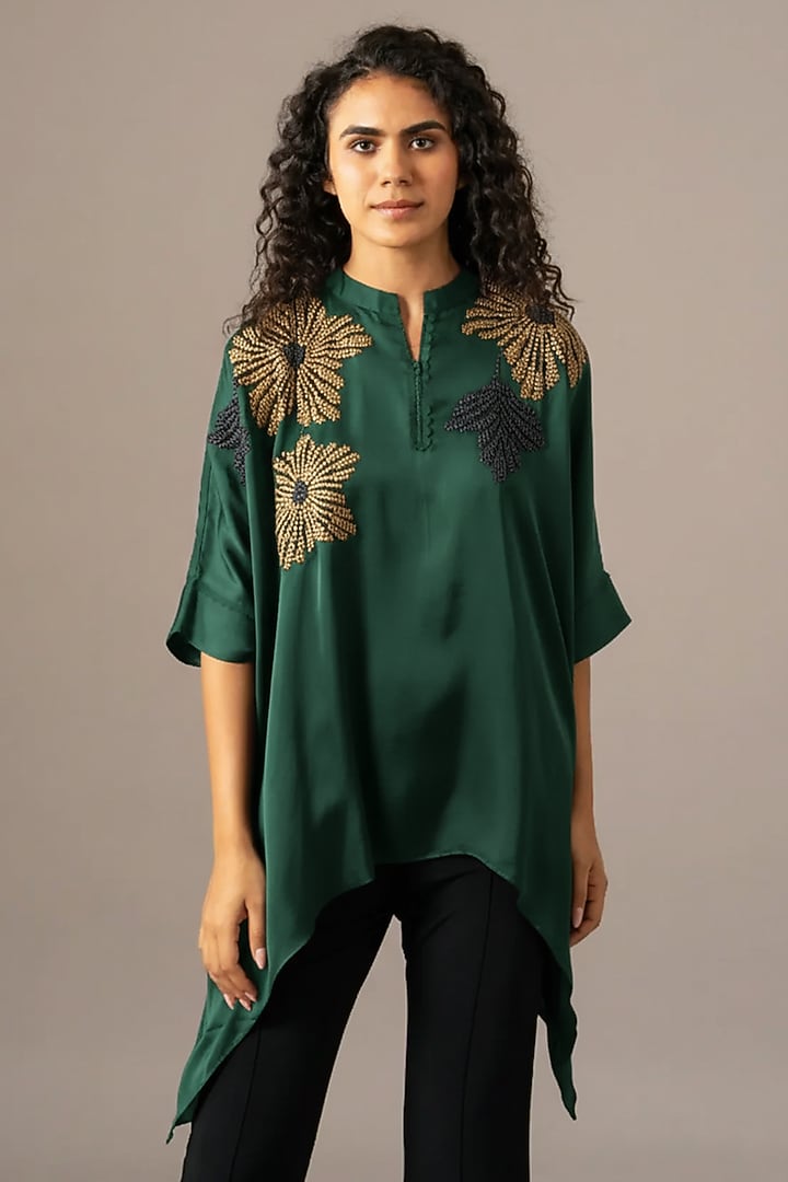 Green Cupro Lego Katni Handkerchief Tunic by Namrata Joshipura at Pernia's Pop Up Shop