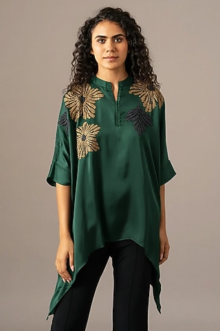 Green Cupro Lego Katni Handkerchief Tunic by Namrata Joshipura