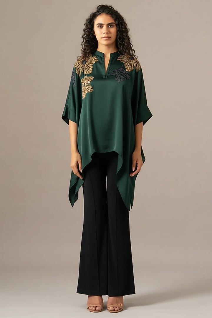 Green Cupro Lego Katni Handkerchief Tunic by Namrata Joshipura at Pernia's Pop Up Shop