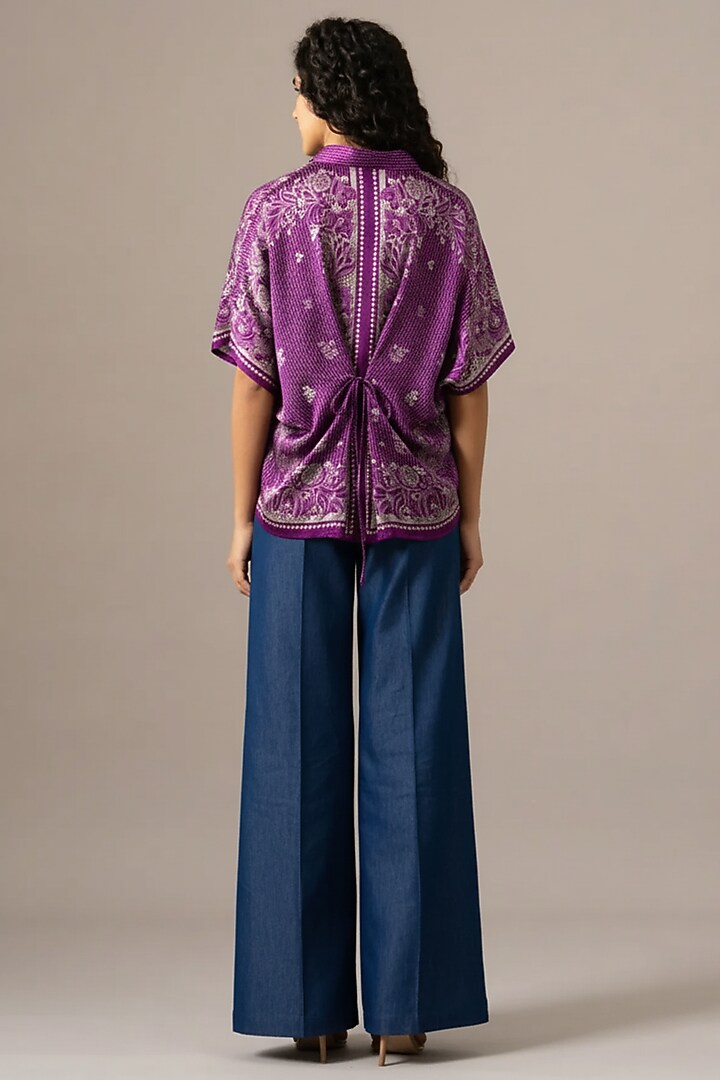 Purple Cupro Printed Scarf Top by Namrata Joshipura at Pernia's Pop Up Shop
