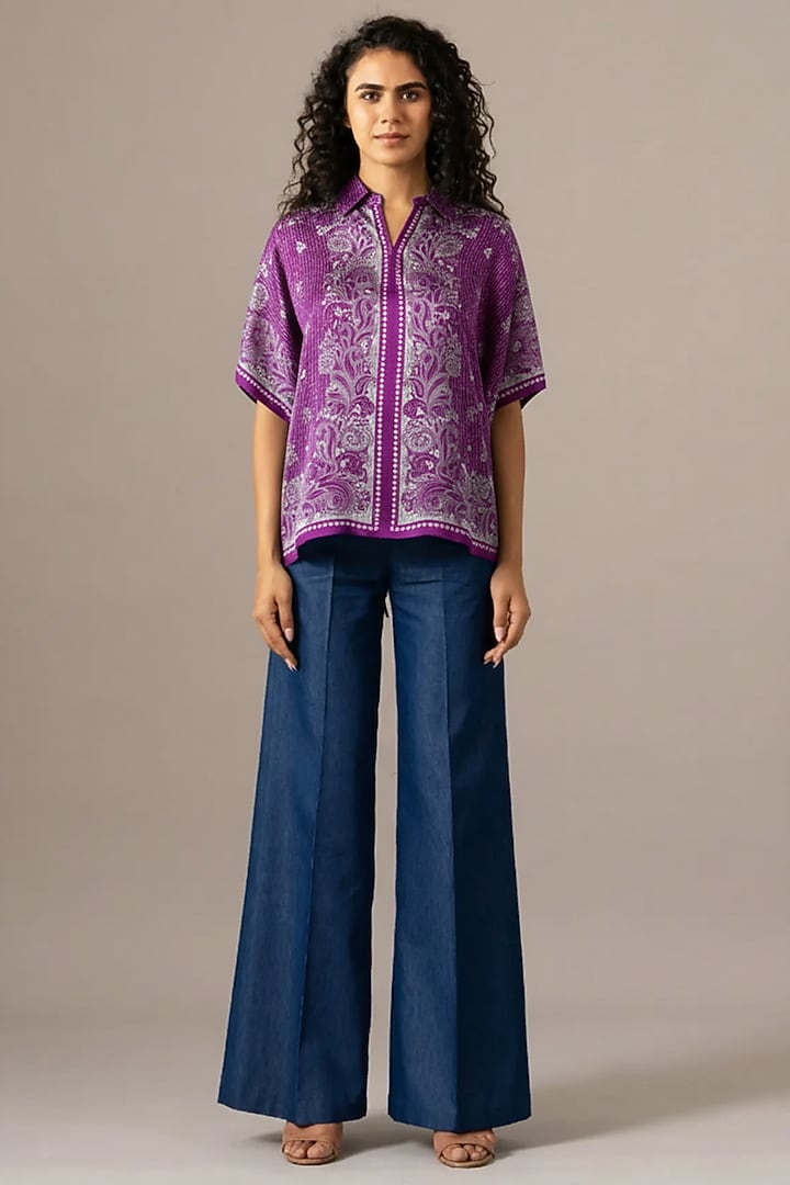 Purple Cupro Printed Scarf Top by Namrata Joshipura at Pernia's Pop Up Shop