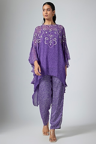 Purple Cupro Printed Tunic by Namrata Joshipura