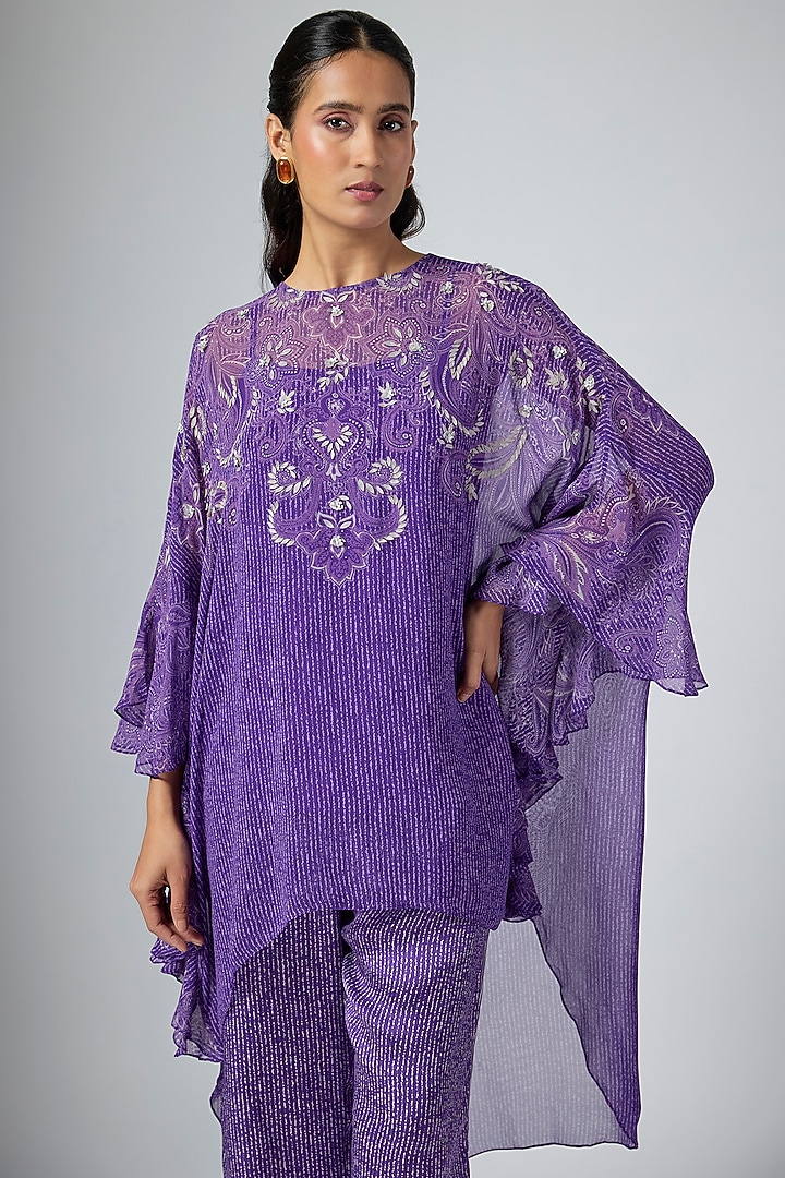 Purple Cupro Printed Tunic by Namrata Joshipura at Pernia's Pop Up Shop