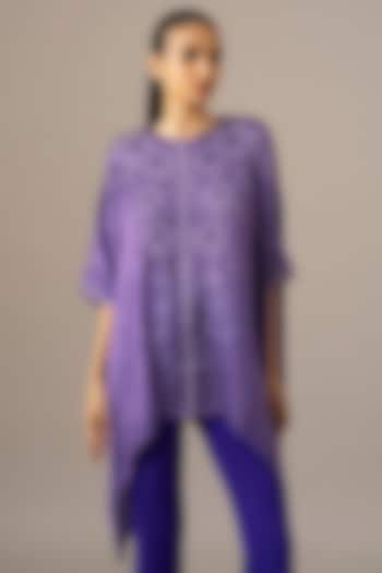 Purple Cupro Floral Printed Handkerchief Tunic by Namrata Joshipura at Pernia's Pop Up Shop