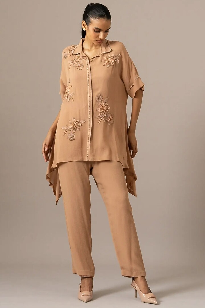 Blush Georgette Palm Leaf Printed Tunic by Namrata Joshipura at Pernia's Pop Up Shop
