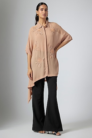 Mocha Brown Georgette Tunic by Namrata Joshipura